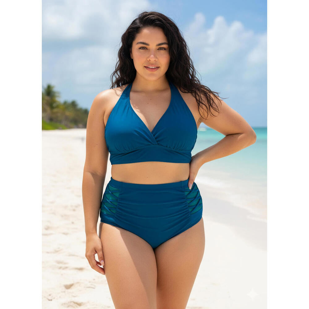 High-Waisted Two-Piece Swimsuit in Dark Blue NWOT 14W